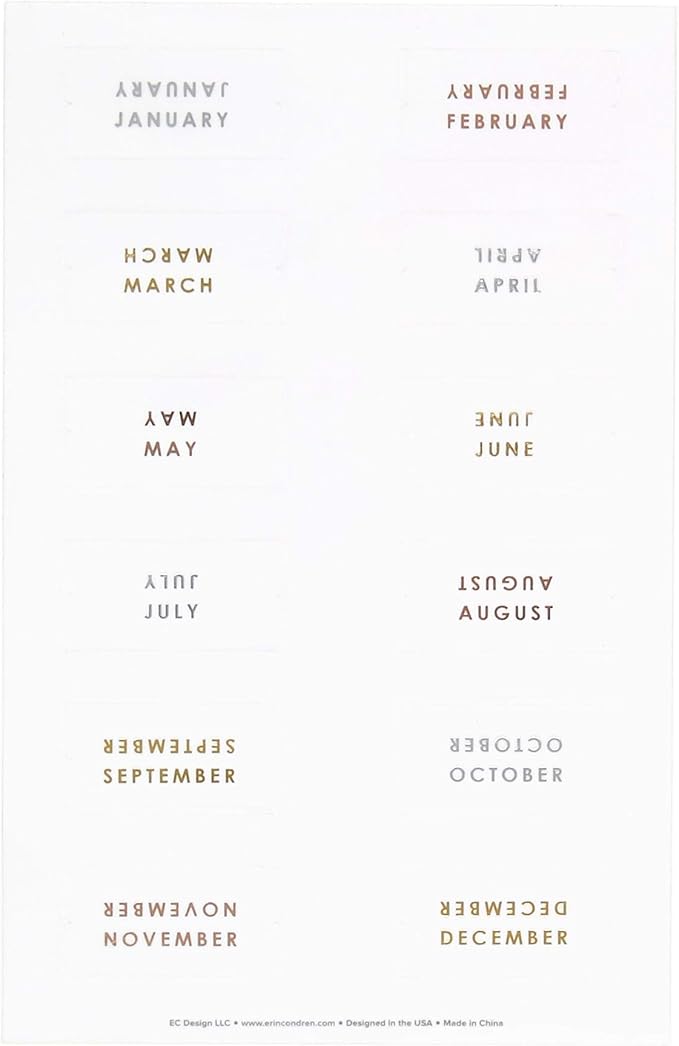 Erin Condren Metallic Monthly Tab Stickers Great for Customizing Tabbed Planners, Organizers, Agendas & Notebooks. 2 Clear Sticker Sheets with 12 Months in Metallic Foil Each (24 Monthly Tab Stickers)