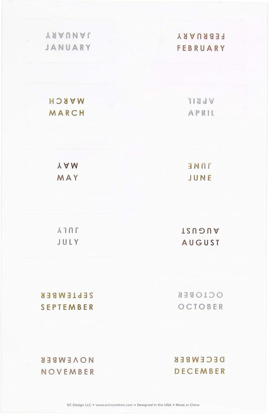 Erin Condren Metallic Monthly Tab Stickers Great for Customizing Tabbed Planners, Organizers, Agendas & Notebooks. 2 Clear Sticker Sheets with 12 Months in Metallic Foil Each (24 Monthly Tab Stickers)