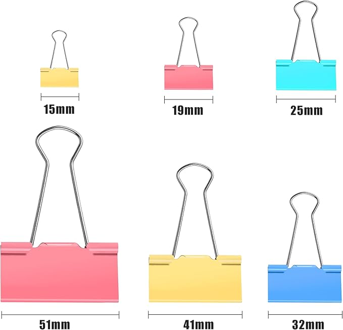 SANNIX 110 PCS Colored Binder Clips, X Large, Large, Medium, Small, Mini and Micro, Colorful Binder Clips Assorted Sizes Clips for Office Home School Supplies