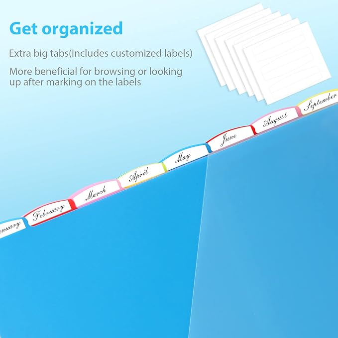 8 Tabs Plastic Dividers with 2 Clear Pockets - 3 Sets, Pocket Dividers for 3-Ring Binders, Multi-Color Binder Dividers, Total 24 Tabs