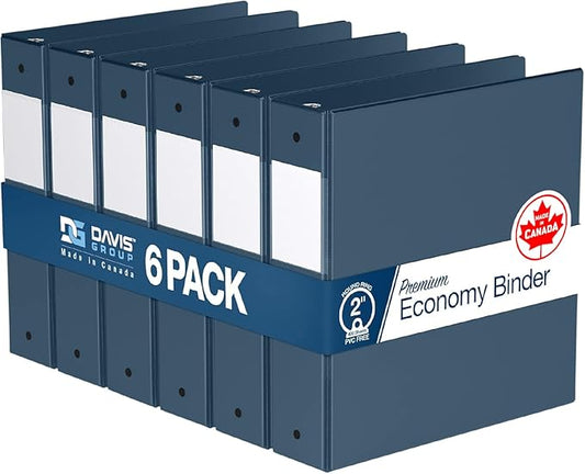 Premium Economy 6-Pack 3-Ring Binders for School or Office, Round-Ring Binders, 2 Inch, Navy Blue