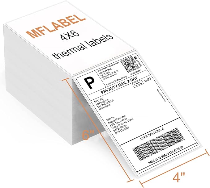 MFLABEL Fanfold 4" x 6" Direct Thermal Labels White Perforated Shipping Label,8 Stacks,Total 8000 Labels