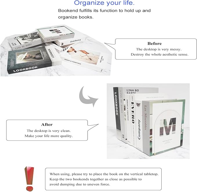 Merrynine Book Ends, 8 Pcs Acrylic Bookends for Shelves, Clear Book Holder, Plastic Bookends for Heavy Books, Book Stopper Organizer for Shelves, Desk, Office, School, 3.93"X4.72"X7.08"