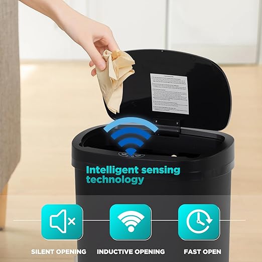 PayLessHere 13 Gallon Trash Can Kitchen Trash Can Automatic Garbage Can with Lid Touch Free High-Capacity Motion Sensor for Kitchen Bedroom Bathroom Office Wateproof Trash Bin (2, Black)