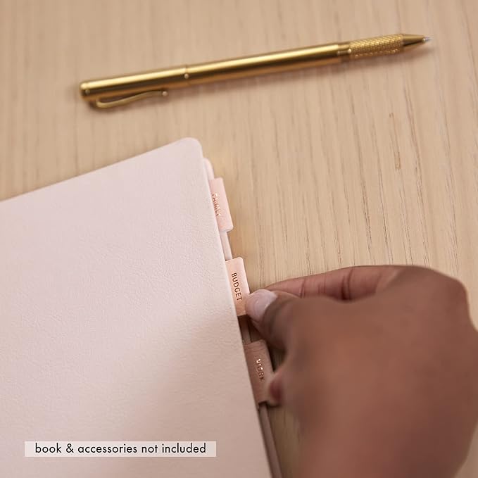 Vegan Leather Blush + Gold Foil Mini 12 Subject Label Adhesive Tabs for Folders, Pages. Organize Your Files, Books and Agenda's with These Sticky Folder Tabs - Erin Condren