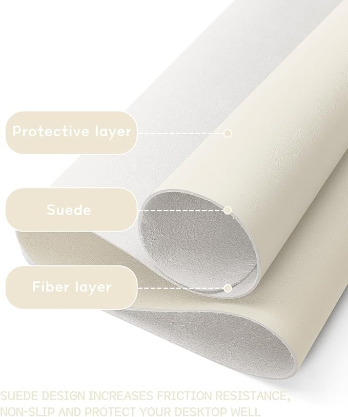 YSAGi Non-Slip Leather Desk Pad, Desk Matt for Desktop, Waterproof Laptop Computer Keyboard Mat, Table Protector Blotter Mat, Large Mouse Pad for Office/Work/Home/Decor(Cream, 31.5" x 15.7")