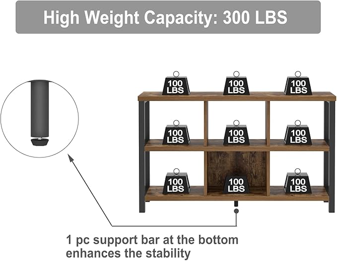 FOLUBAN Industrial Horizontal Bookshelf, 6 Cube Storage Organizer with Shelf, Wood and Metal Cubby Bookcase for Living Room Bedroom, Rustic Brown, 47 Inch