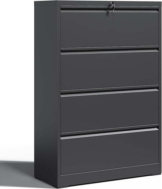 4 Drawer Lateral File Cabinet with Lock Heavy Duty Large Metal Filing Cabinet Home Office Cabinets Wide Steel Cabinets for Legal/Letter Size,Assembly Required