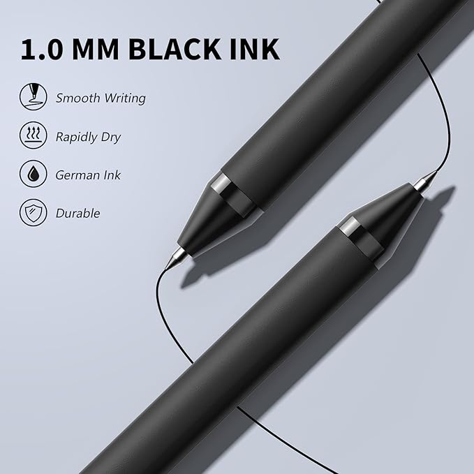108 Pack Black Pens - Bulk Pens 1.0mm Medium Point Ballpoint Pens Smooth Writing No Bleed Retractable Black Ink Pen