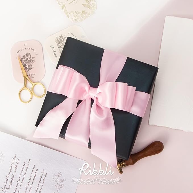 Ribbli Light Pink Double Faced Satin Ribbon,1-1/2” x Continuous 25 Yards,Use for Bows Bouquet,Gift Wrapping,Baby Shower,Floral Arrangement