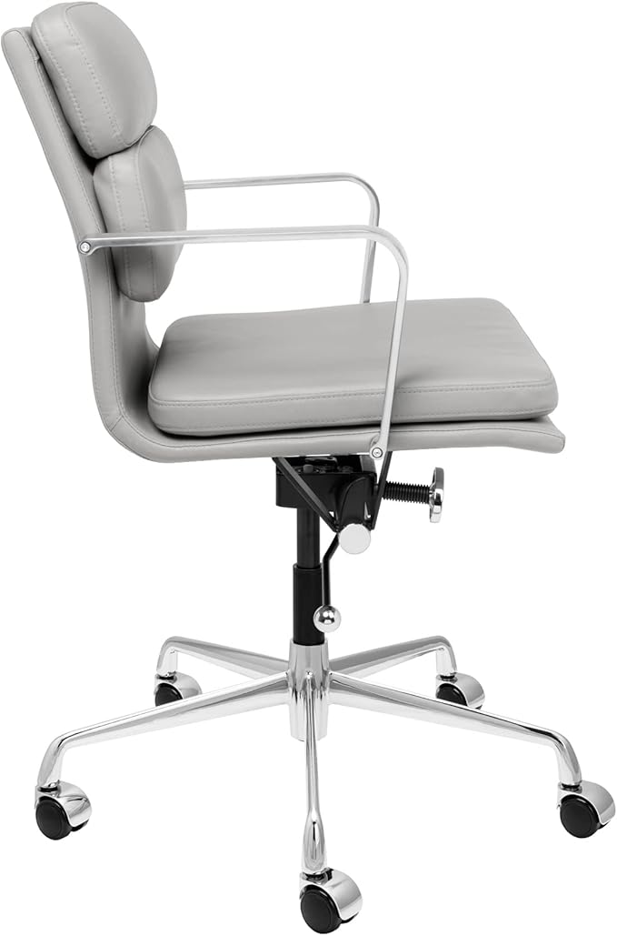 Laura Davidson Furniture SOHO II Padded Management Office Chair - Mid Back Desk Chair with Arm Rest, Swivel & Cushion Availability, Made of Faux Leather, Grey, Computer Chair
