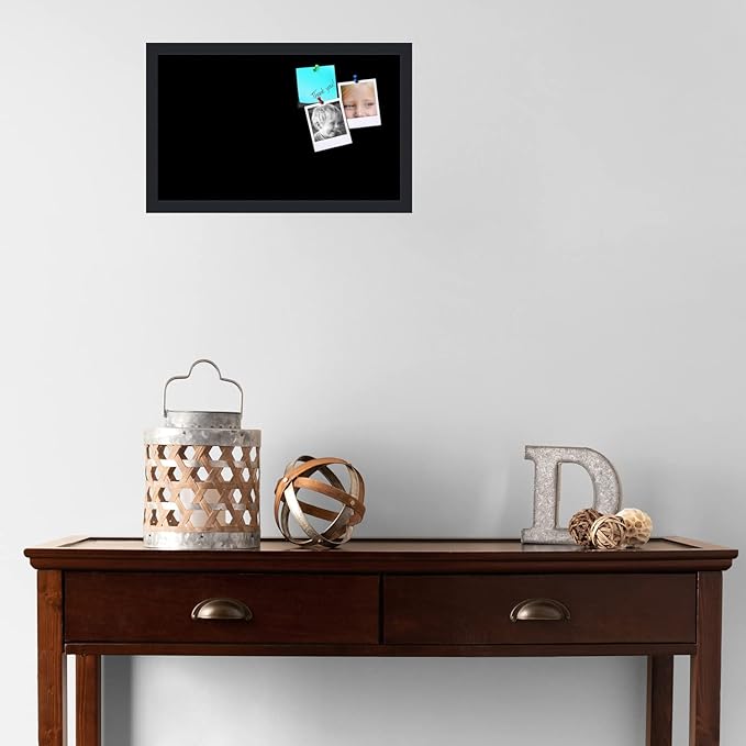 PinPix 20x12 Inch Cork Bulletin Board. This Decorative Framed Pin Board Comes with Solid Black Design and a Satin Black Frame. Ideal for Home Office Decor or Message Board (PinPix-622)