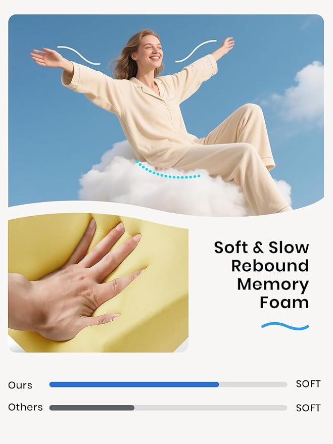 Benazcap Seat Cushion - Memory Foam Office Chair Cushion Seat Pad - Sciatica & Lower Back Pain Relief - Car Seat Cushions for Driving Seat Cushions