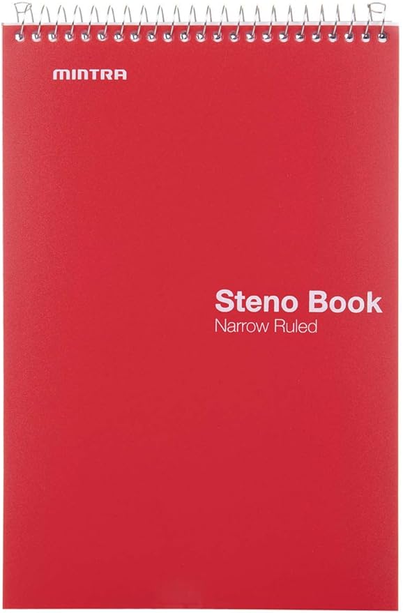 Mintra Office Steno Book - (Primary Colors, 8 Pads/Pack, Narrow Ruled) - 6inx9in, 100 Sheets per pad, POLY Cover, notebook for writing notes in school, university, college, work, office