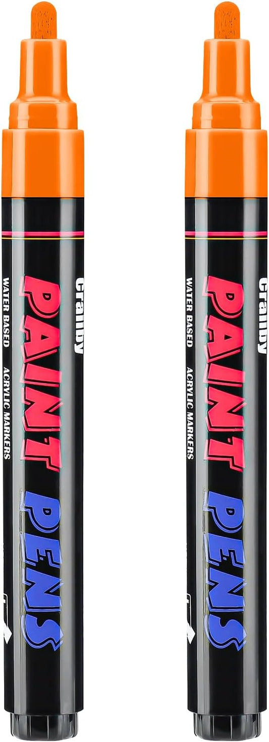 Orange Paint Pens Paint Markers - 2 Pack Permanent Quick Dry Waterproof Marker Pens for Rocks Wood Fabric Plastic Canvas Glass Mugs Metal Tire Stone