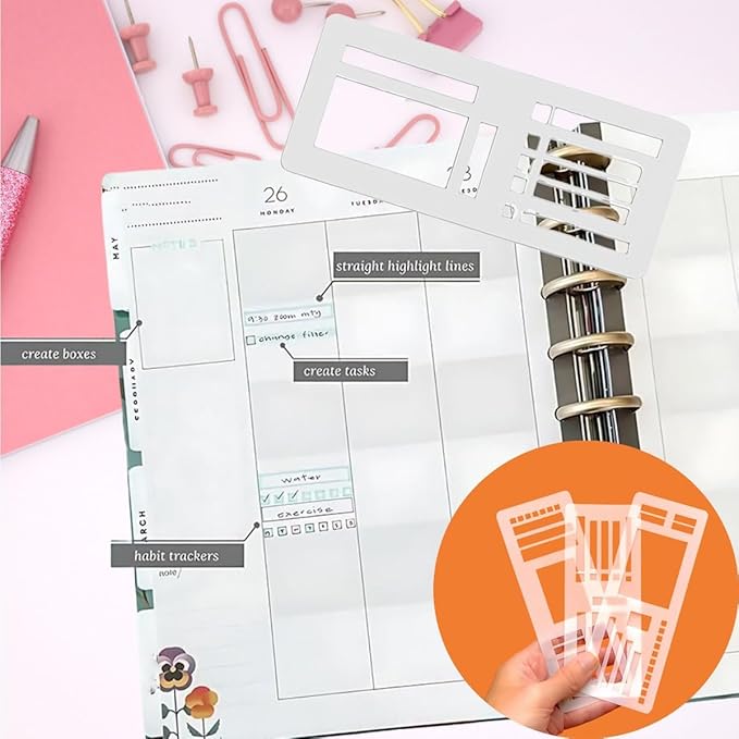 Handmade Flexible Record Template, 3-Pack Stencils Drafting Tools, Reusable Templates Planner Stencils for Journaling Checklists Boxes Lines & Daily Planning.