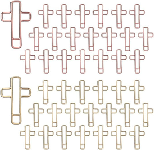 OWLFAVO 40pcs Cross Shape Paper Clips with Clear Box, Rose Gold, Funny Cute Paperclips Bookmarks Planner Clips for Fun Office Supplies School Gifts Wedding Decoration