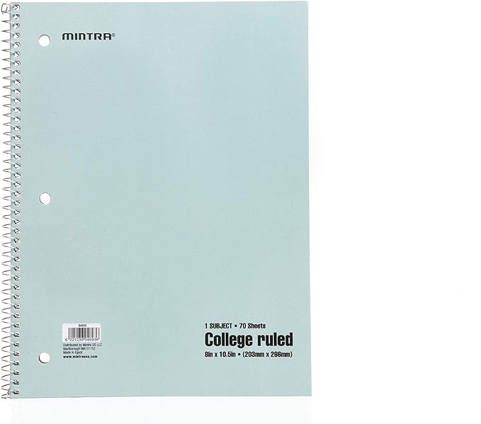 Mintra Office Spiral Notebooks - 1 Subject, 70 Sheets, College Ruled, 8in x 10in, Bulk Pack, Pastel Covers, Set of 6 - for School, Office, Business, Professional (04693)