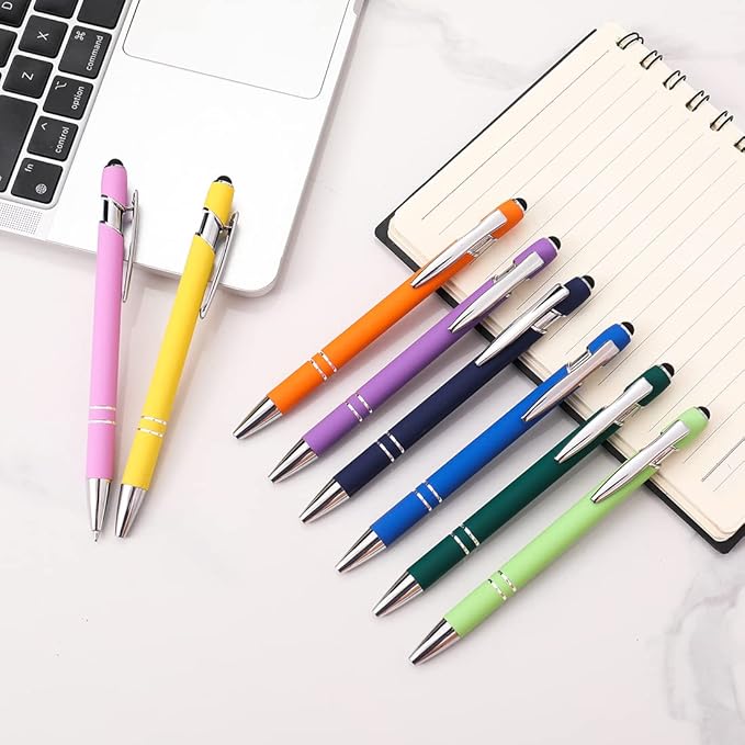 Ballpoint Pen with Stylus Tip, Soft Touch Click Pen, 2 in 1 Metal Pens, Medium Point(Black refills - 20 pcs)…