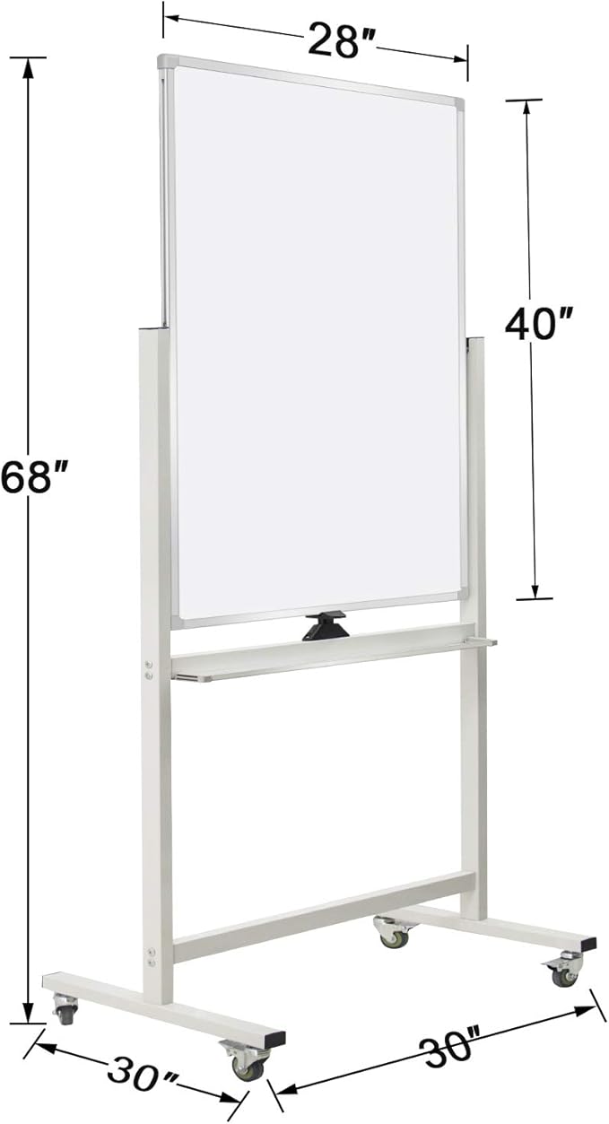 40" x 28" Mobile Dry Erase Whiteboard Double-Sided White Boards on Wheels Flip-Over Magnetic Rolling Whiteboard with Stand, Aluminium Frame