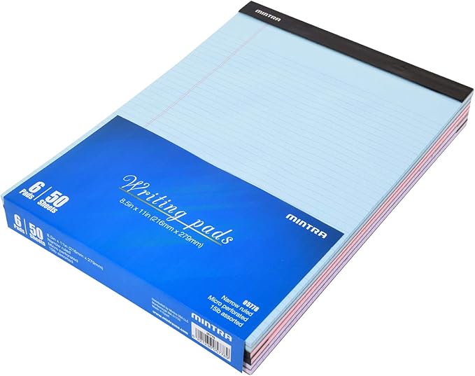 Mintra Office Legal Pads - ((BASIC PASTEL 6pk, 8.5in x 11in, NARROW RULED))