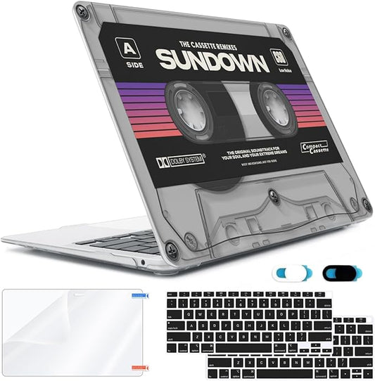 Compatible with MacBook Air 13 inch Case 2022 2021-2018 A2337 M1 A2179 A1932 Retina Display with Touch ID, Plastic Hard Shell Case +Keyboard Cover+Screen Protector+Webcam Cover, Cassette Tape