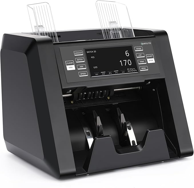 N30 Money Counter Machine Mixed Denomination, Multi Currency Value Count, CIS/UV/MG/IR Counterfeit Detection, Printer Enabled Cash Counter for Business