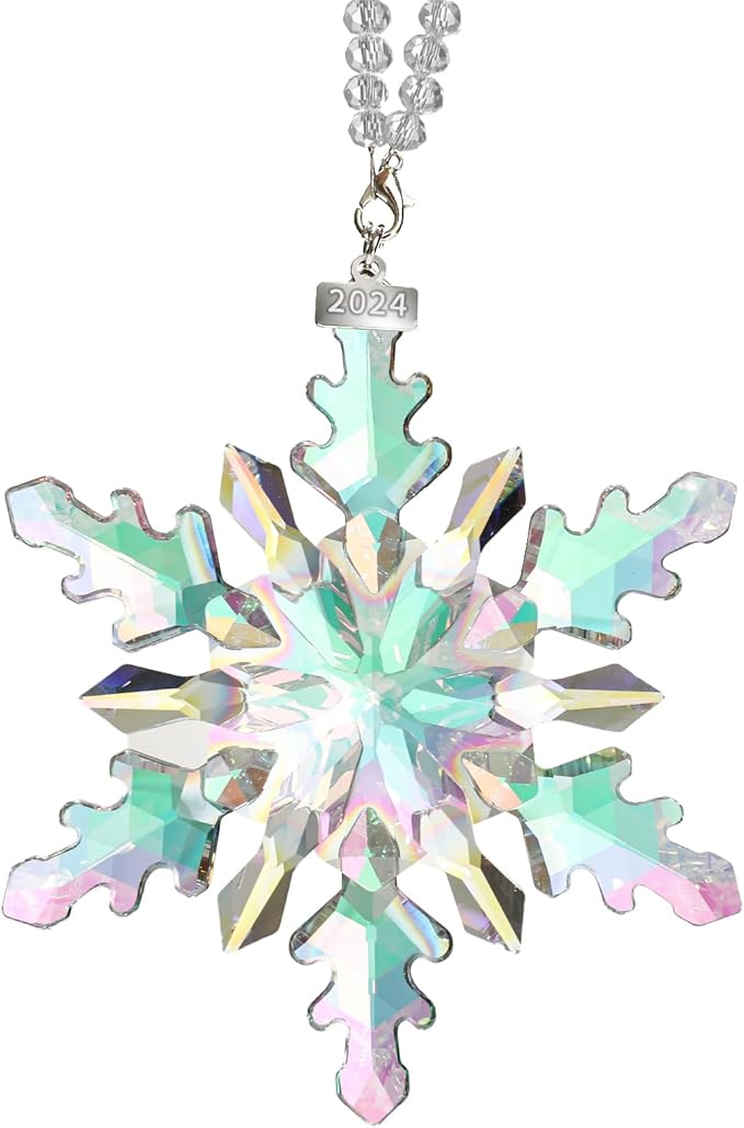 2024 Annual Edition Snowflake Crystal Christmas Ornaments,Christmas Tree Ornaments Crystal Sun Catcher Home Hanging Decor (2024Colorful)