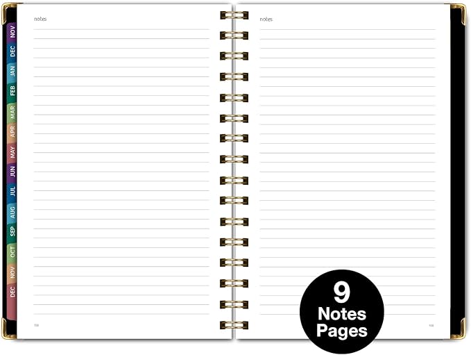 HARDCOVER 2026 Planner, 5.5"x8": 14 Months (November 2025 - December 2026), Daily Weekly Monthly Planner, Yearly Agenda, Bookmark, Pocket Folder and Sticky Note Set (Black Gold Numbers)