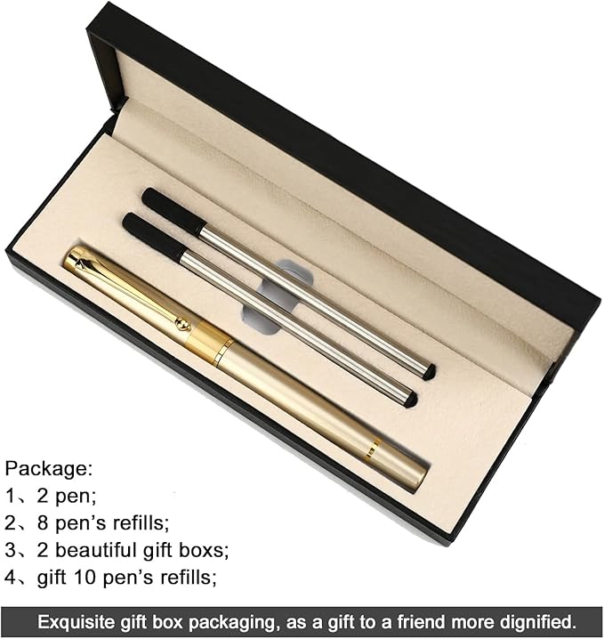 YIVONKA Ballpoint Pen Black Refill,Luxury Ballpoint Line width 0.5mm,Best Ball Pen Gift Set for Men & Women Professional Executive,Office,Nice BallPens Classy Gift Box (2 Gold)