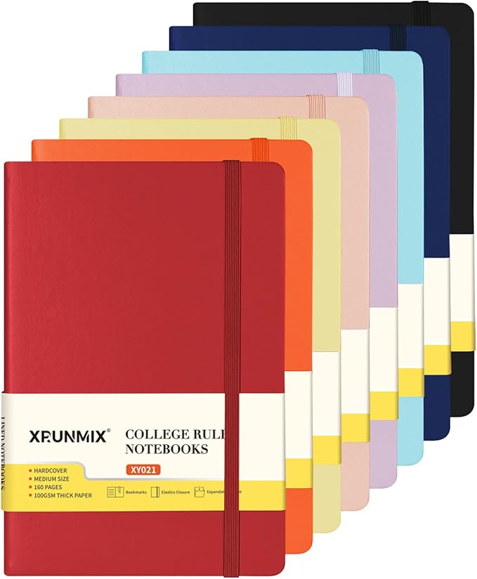 8 Packs Lined Notebook for Work, Journals for Writing, A5 Size (5.5" x 8.3"), 100gsm Thick Paper, Lined 160 Pages, Hardcover Classic Notebook for Journaling & Note-Taking- 8 Assorted Color