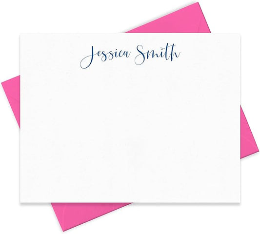 Personalized Stationery Note Cards and Envelopes Set for Women Customized with Name in Script Font, Choose Ink & Envelope Colors | Fairmont & Grove Paper Co. (Font Style #2)