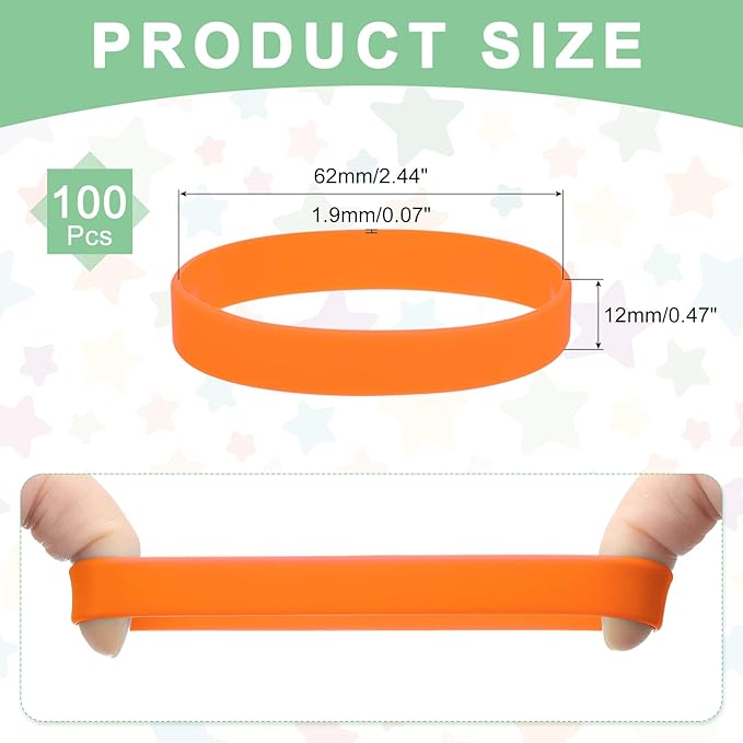 MECCANIXITY 100Pcs Silicone Rubber Bands Non-slip 4 Inch Flat Elastic Rubber Wrapping Bands for Books, Traps, Art, Wrapping Paper, Cord Wraps, Orange