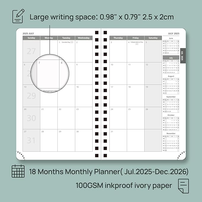 POPRUN Monthly Planner 2025-2026 Pocket Size (4" x 6.25") 18 Months Calendar (Jul 2025 - Dec 2026) - 4 Pages per Month with Monthly Expense & Notes, Sunday Start, Leather Cover - Night Sky Blue