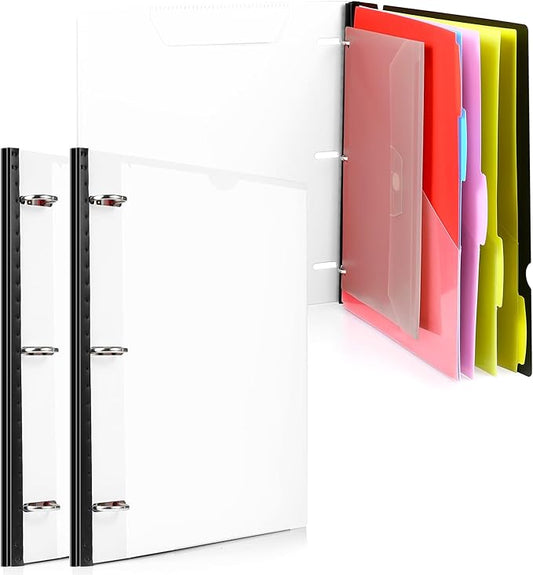 WOT I Telescoping Project Organizer 2-Pack, Refillable Binder with Dividers and Pockets, 13 Pocket Folders, 1 Inch 3 Ring Binder, White