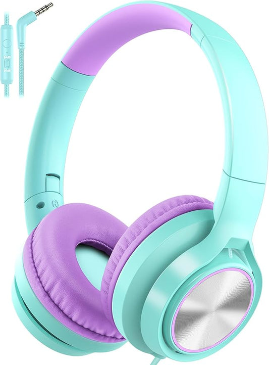 Kids Headphones with Microphone, Wired Over Ear Headsets with Limited Volume 85dB/ 94dB for Boys Girls Teens Children Online School/Travel/iPad/Tablet/Cellphone