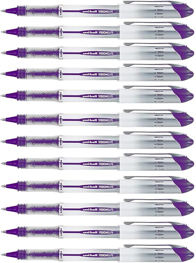 Vision Elite Rollerball Pens, Bold Point (0.8mm), Purple Ink, 12 count, Bundle with Plastic Reusable Pouch