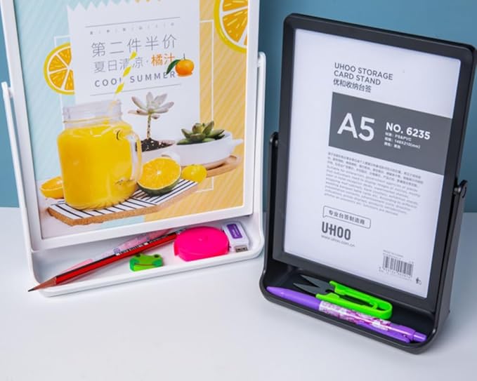 ABS Plastic Sign Holder, Menu Displays T Shape Sign Stand, Rotating Display Stand for Ads, Menu, Photos, Business Card (Black A4 210×297mm/8.27×11.69 inches)