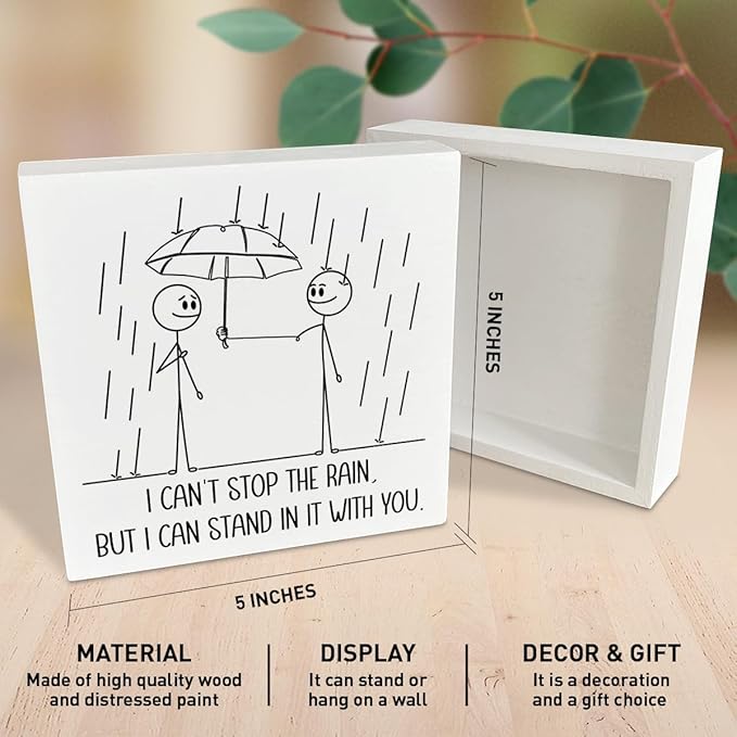 Encouragement Gifts for Women Men, Positive Motivational Gifts for Friends Coworker, Inspirational Emotional Support Wooden Box Sign Home Office Decor, I Can Stand in It with You