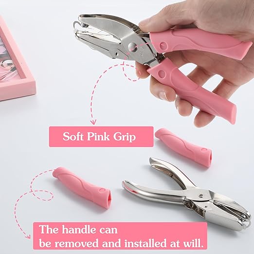 Xindojuz 1 PCS Small Star Hole Punch, 0.2 Inch Metal Single Hole Puncher Handheld Paper Heart Star-Hole Punch with Soft-Handled for Clothing Ticket DIY Craft Tags Scrapbook Tool (Pink)