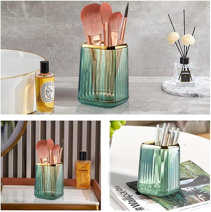 Pen Holder for Desk, Makeup Brushes Cup, Desk Organizer Desktop Supplies and Accessories for Women, Pen Cup Pencil Caddy for Office Home Art Supply (dark green)