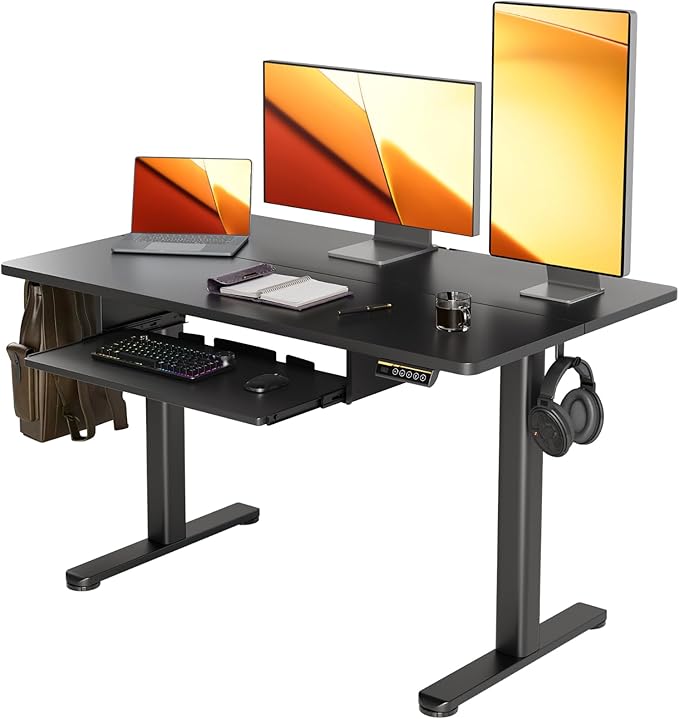 YDN Standing Desk with Keyboard Tray, 48 Inch Height Adjustable Desk with Cable Management, Black Stand Up Desks for Home and Office, 48inch Black