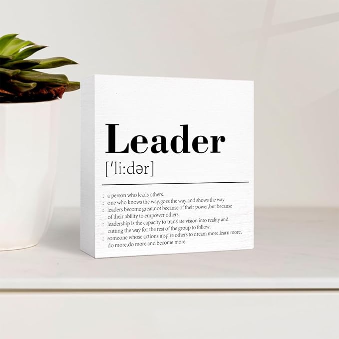Gifts for Boss,Leader Definition Wooden Block Sign Desk Decor,Thank You Gift Going Away Gift Goodbye Gifts for Boss Leader