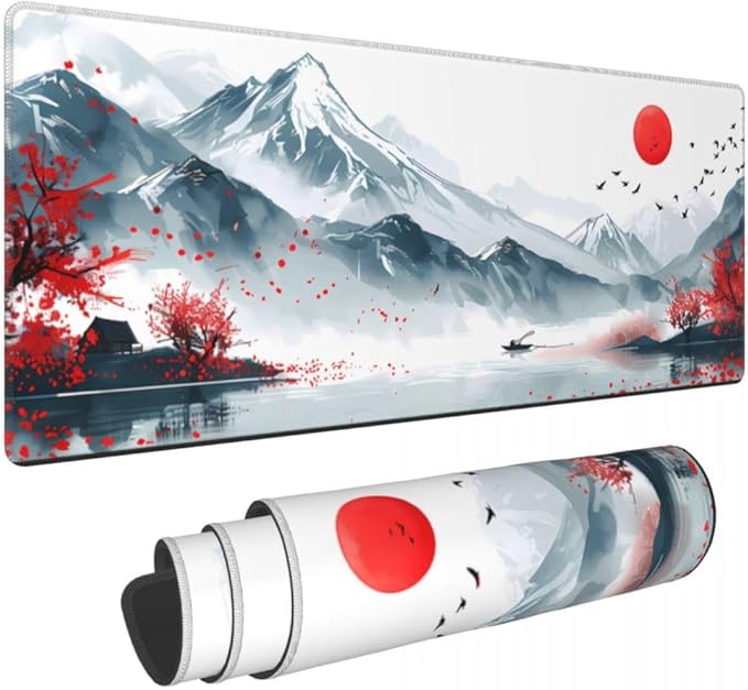 Desk Pad,Office Desk Mat 31.5"×11.8" Large Gaming Mouse Pad,Durable Extended Computer Mouse Pad,Waterproof Thick Big Mouse Pads Non-Slip Rubber Base Office Home Japanese Mountain Sunset