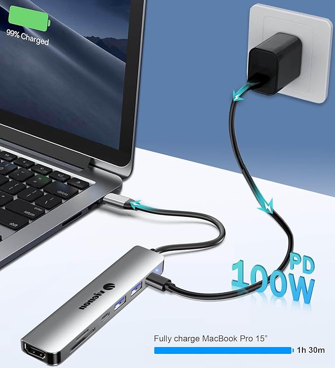 USB C Hub HDMI Adapter for Monitor, VIENON 7 in 1 USB C Docking Station with 4K HDMI, SD/TF Card Reader Compatible for MacBook Pro, XPS More Type C Devices