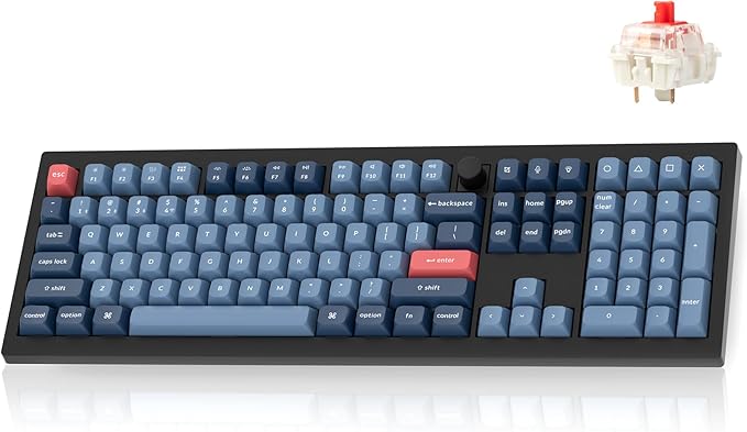 Keychron V6 Max Wireless Custom Mechanical Keyboard, 2.4 GHz Bluetooth QMK Full-Size Layout RGB with Hot-swappable Gateron Red Switch Compatible with Mac Windows Linux