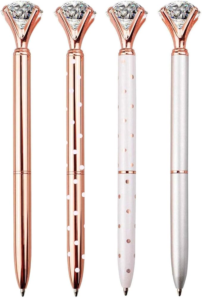 Diamond Pens Large Crystal Diamond Ballpoint Pen Bling Metal Ballpoint Pen Office and School (4pack)