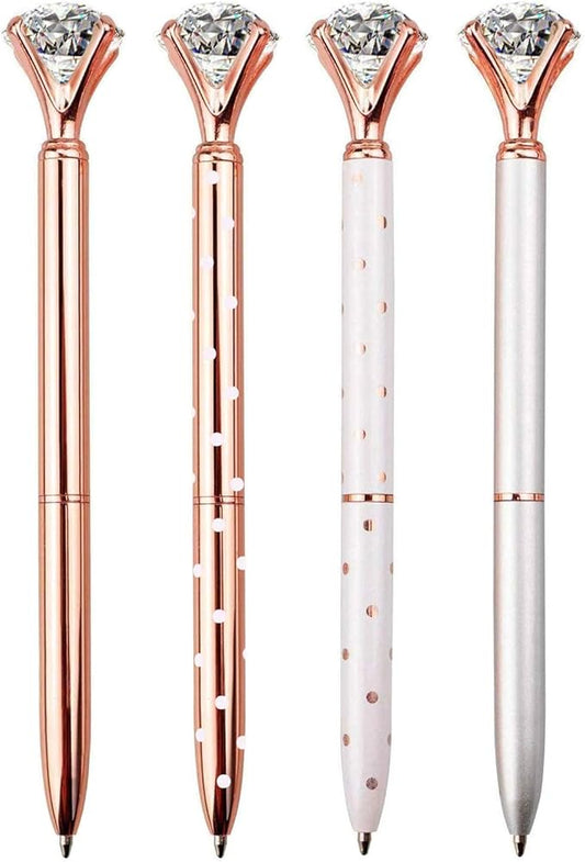 Diamond Pens Large Crystal Diamond Ballpoint Pen Bling Metal Ballpoint Pen Office and School (4pack)