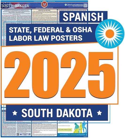 South Dakota Labor Law Poster 2025- State, Federal, OSHA Compliant - Workplace Required Posting for Employees - Spanish OSHA Poster - UV Laminated Waterproof - 26” x 39.5” - Spanish