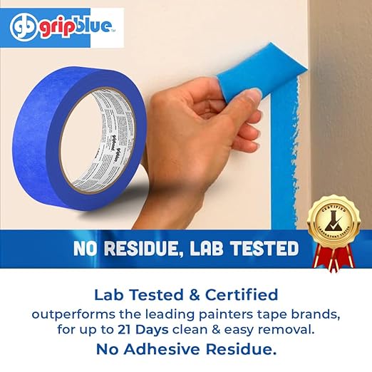 Blue Painters Tape 1.5 Inch Wide, 4 Rolls Masking Tape - Perfect for Precise Lines on Walls & Trim, Multi-Surface, Residue-Free, Easy Removal - Ideal for Indoor & Outdoor Use, 1.41in x 60yds